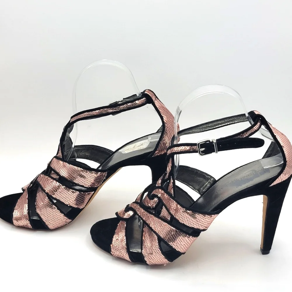 Antonio Melani Women Heels Pink Sequin Strappy Sandal Size 10M #S1232‎
